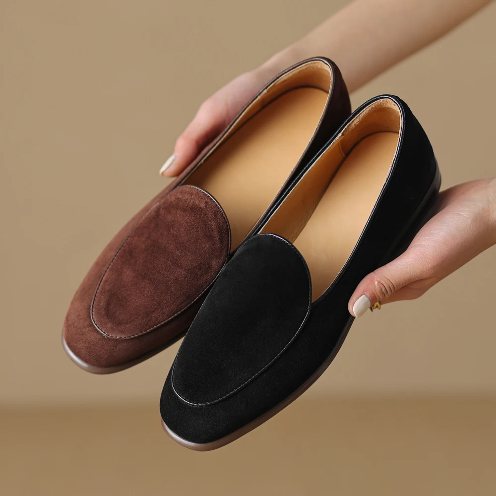 

2023 New Fashion Women Spring Summer Luxury Leather Flats Ladies Round Toes Loafers Ladies Designer Shoes Black White Brown