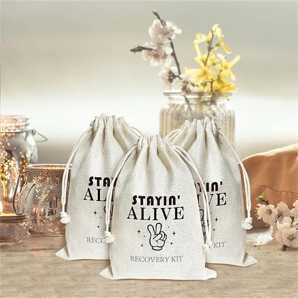 Hangover Kit Bags, Stayin' Alive With Drawstring Gift Bag, for Bridal Shower, Wedding, Travel, Bachelorette Party Survival Recov