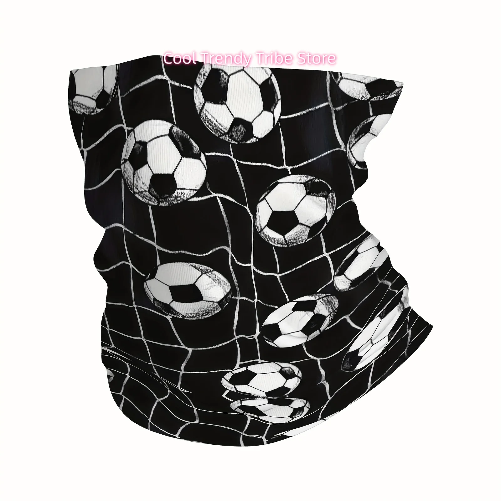 Soccer Ball & Net Pattern Monochrome Print Scarf - Breathable Multi-Functional Neck Gaiter & Headwear for Men & Women, Outdoor S