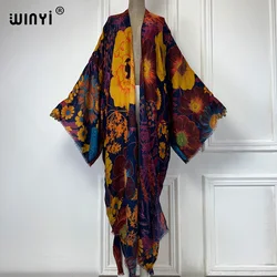 WINYI Africa modna letnie kimono sukienka maxi okrycie plażowe sweter boho seksowny płaszcz kaftan z nadrukiem boho stroje plażowe kobiet