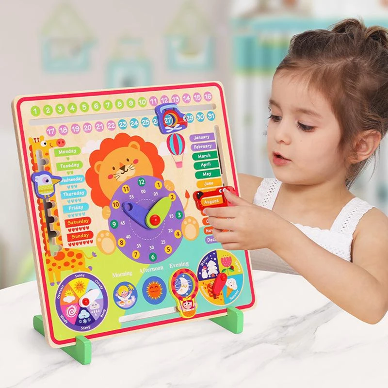 Kids Weather Calendar Clock Wooden Toys Time Cognition Preschool Educational Teaching Aids Toys For Children