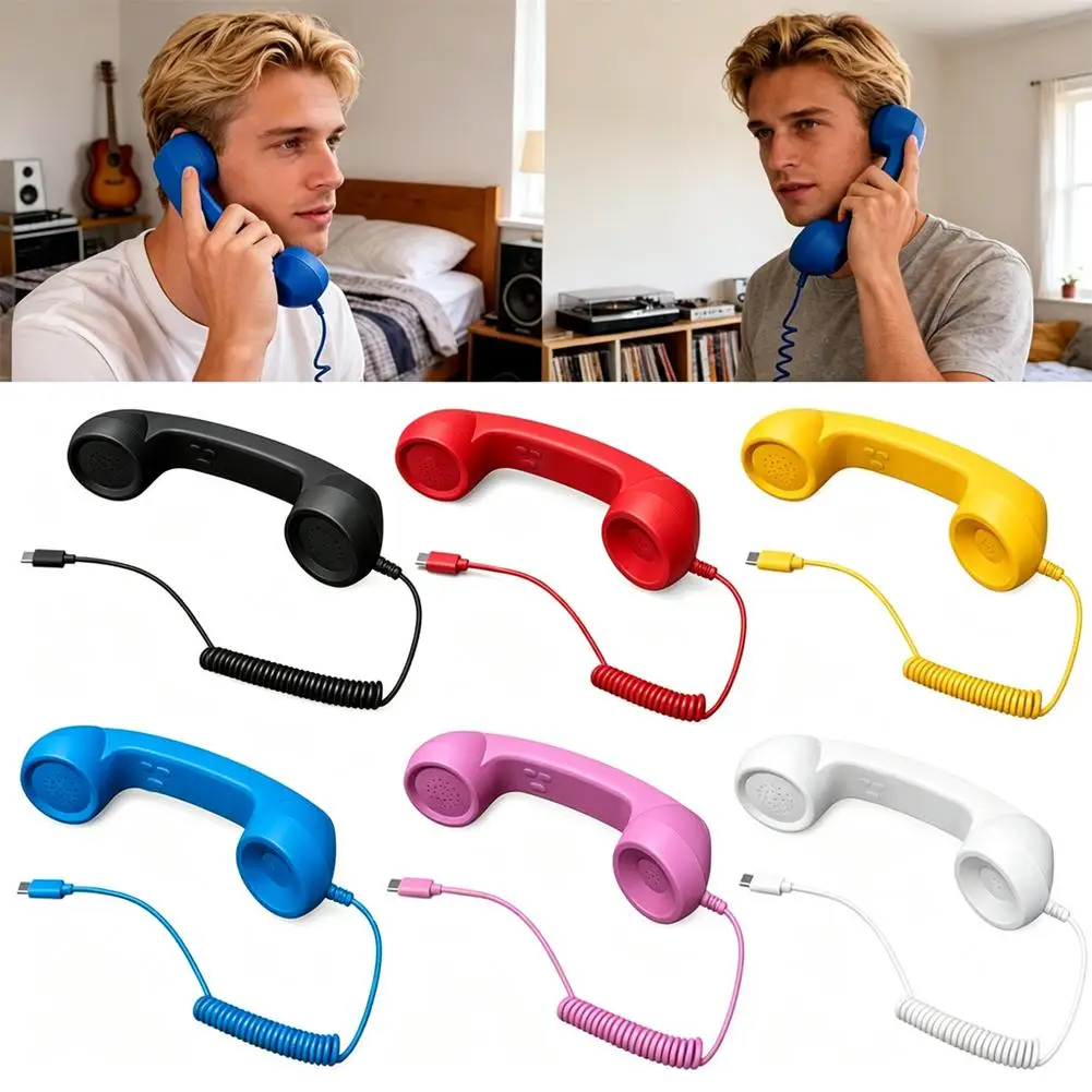 Retro-Telefonhörer Typ C Handy-Empfänger Plug-and-Play-Mikrofon-Headset für iPhone Samsung Xiaomi Smartphone – Detail 8