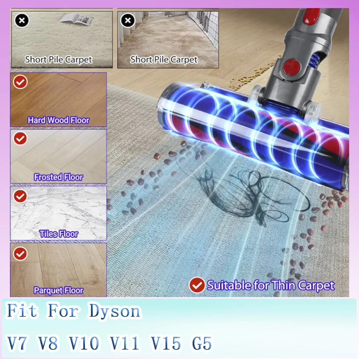 Motorized Roller Brush Head For Dyson V7 V8 V10 V11 V15 G5 Vacuum Cleaner