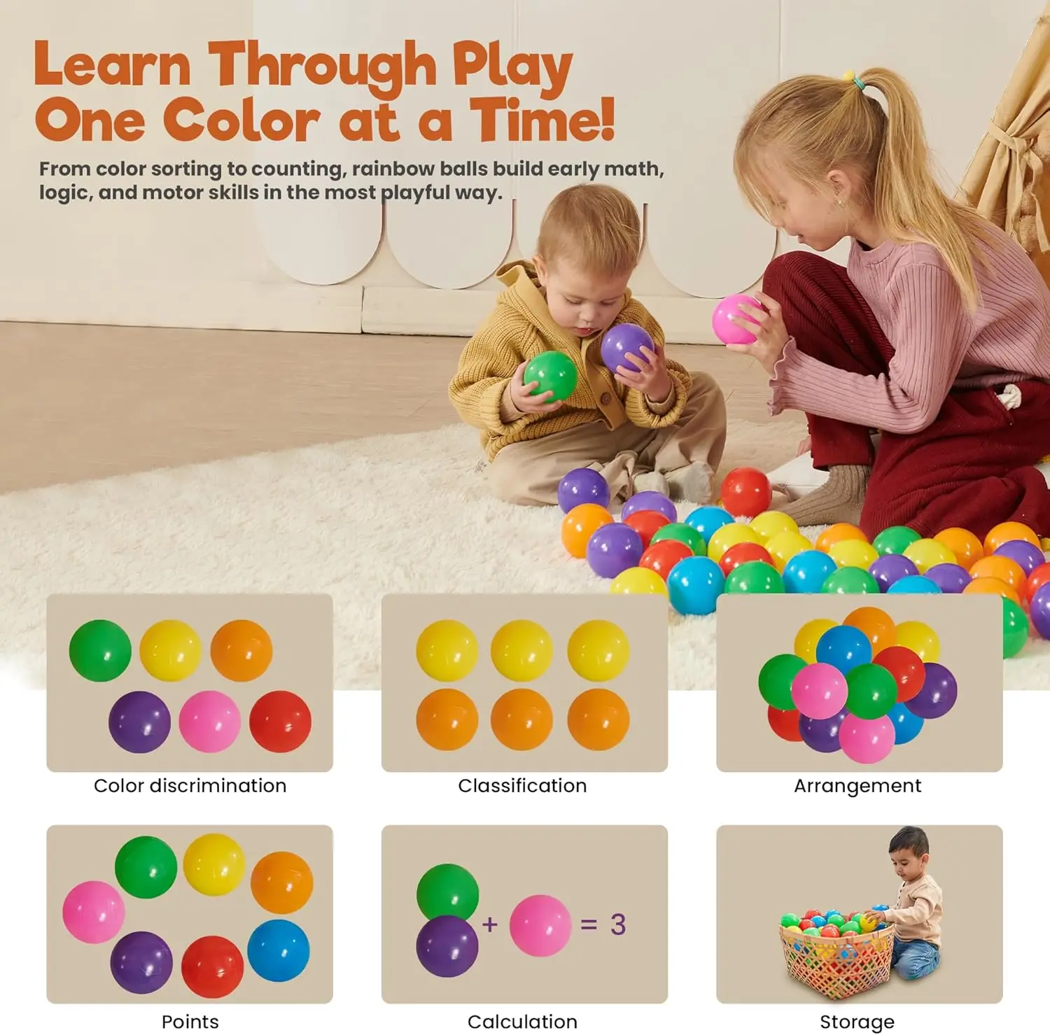 Ball Pit Balls para Crianças – Pacote de 50 (7cm) |   Bolas de cercadinho de plástico à prova de esmagamento, sem BPA e cor arco-íris |   Bolas de poço para brincar em ambientes internos