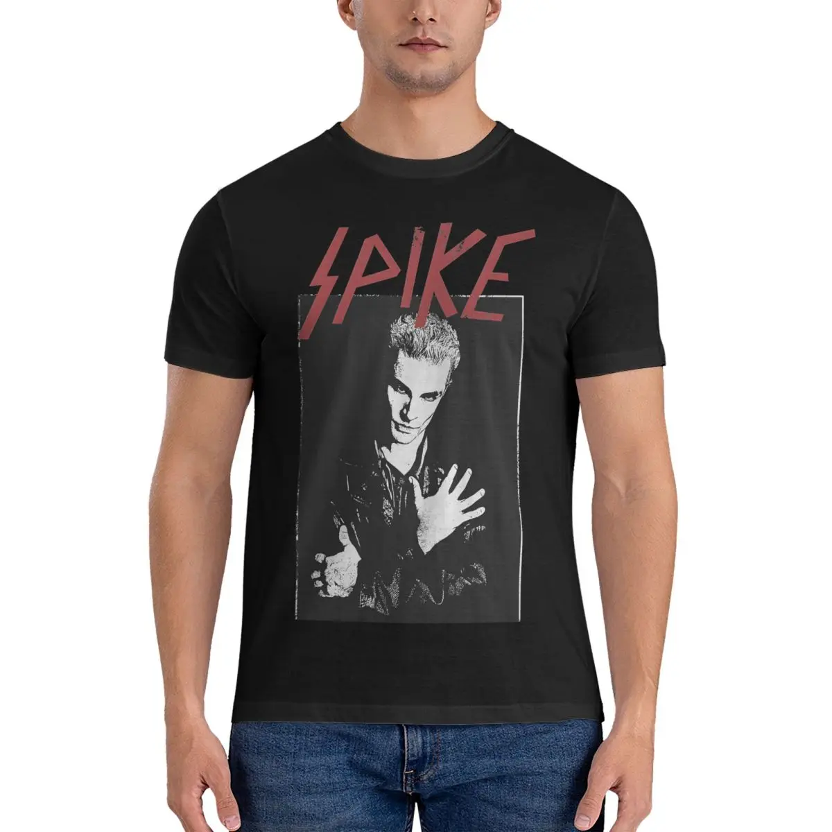 Leisure Punk Rock Spike T-Shirt for Men Round Neck 100% Cotton T Shirts Buffy The Vampire Slayer Tee Shirt clothing tops fugees