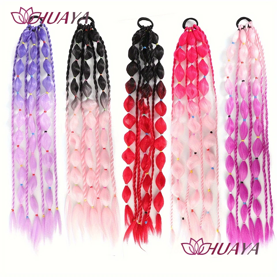 Color Synthetic Wig Bubble Braid Lantern Long Braid Ponytail Hair 24Inch Cosplay Party Use Fashion Bubble Braid Hairpiece