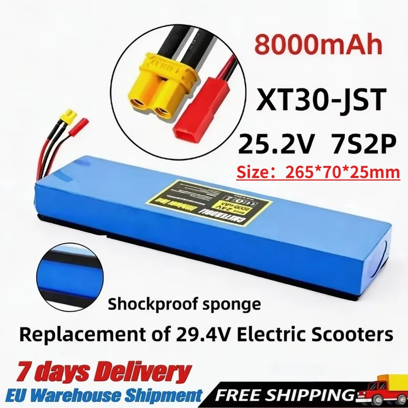 Hochwertiger Lithium-Ionen-Akku 8000 mAh 18650 7S2P 25,2 V mit stabilem Spannungsverlauf, langlebiger Ersatzakku, perfekt passend für Elektroroller mit einem Betriebsspannung von 29,4 V, robuste