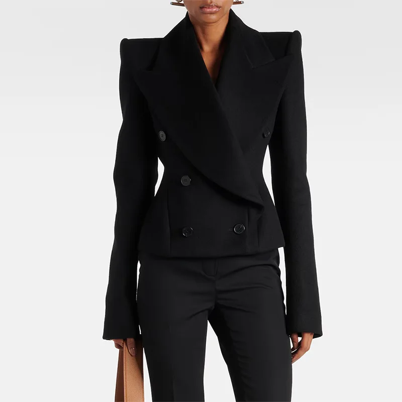 Luxury Brand Spring Autumn Lapel Tweed Jacket New Double-Breasted Minimalist Slim Outerwear Long-Sleeved Top Design Short Coat