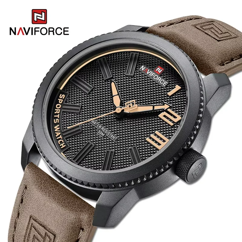 NAVIFORCE – montre-bracelet en cuir véritable pour homme, étanche 3ATM, à Quartz, originale, Simple, nouvelle collection