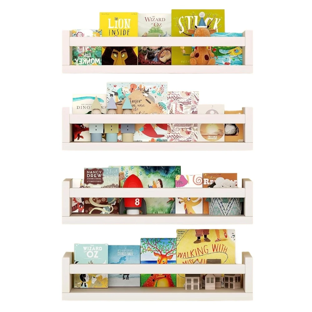 Library Furniture，A set of 4 wall mounted children's floating bookshelves with durable wooden structure Library Furniture