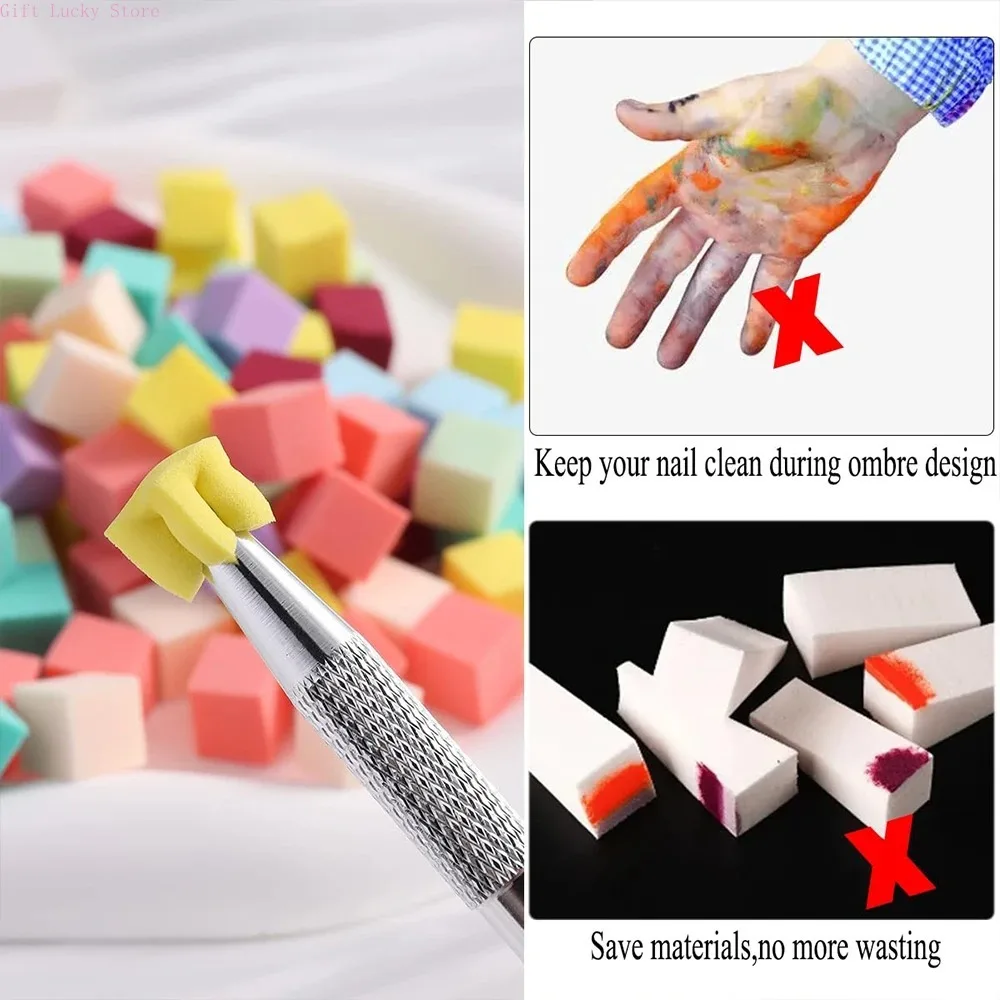 

2025 New 50/100pcs Ombre Brush Professional ManicureSoft Nail Sponges for Ombre Art Sponges with Grabbing Pen Nail Art Tools