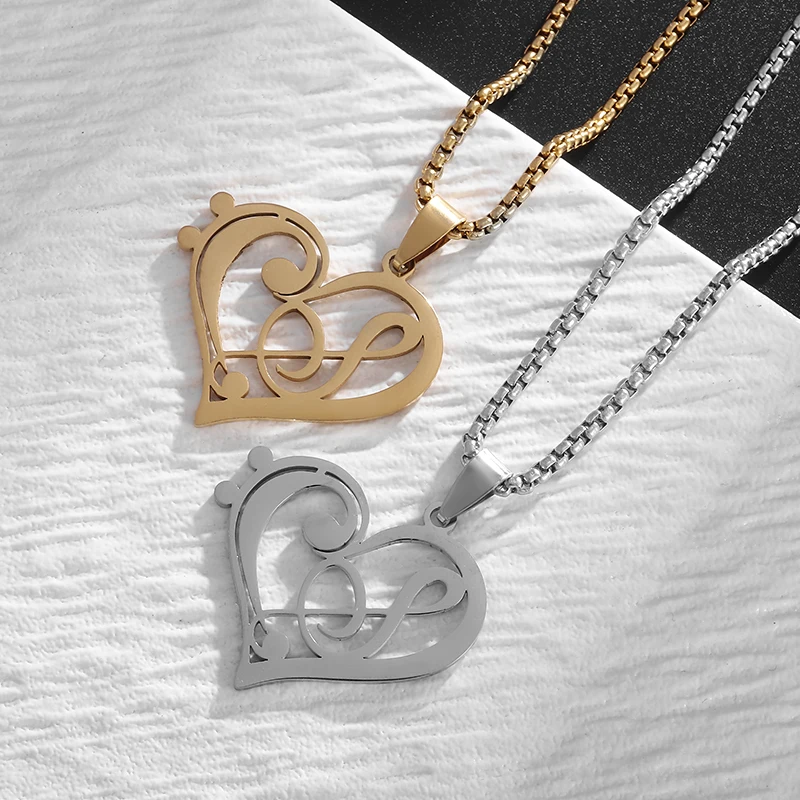 Stainless Steel Heart-Shaped Music Symbol Pendant Necklace for Men and Women Personalized Concert Party Jewelry Couple Gifts