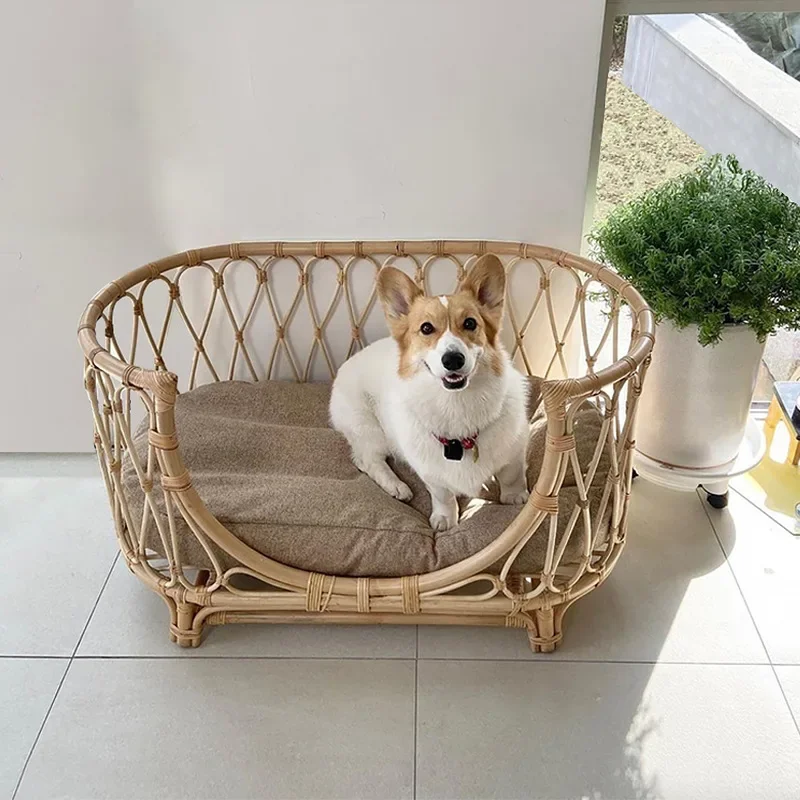 For Novelty Bed Handmade Rattan Pet Bed Cat Dog Sofa Rattan Chair Bed Bamboo