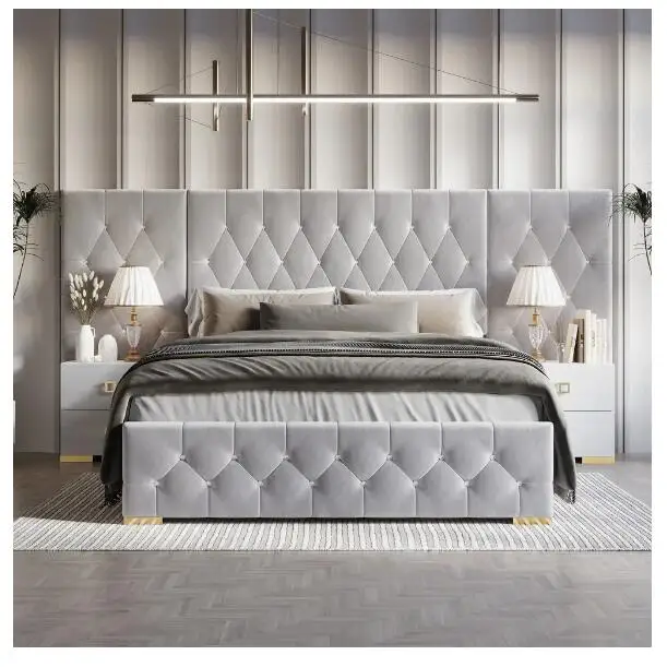 Luxurious Velvet Tufted Platform Bed with Wall Panels-King