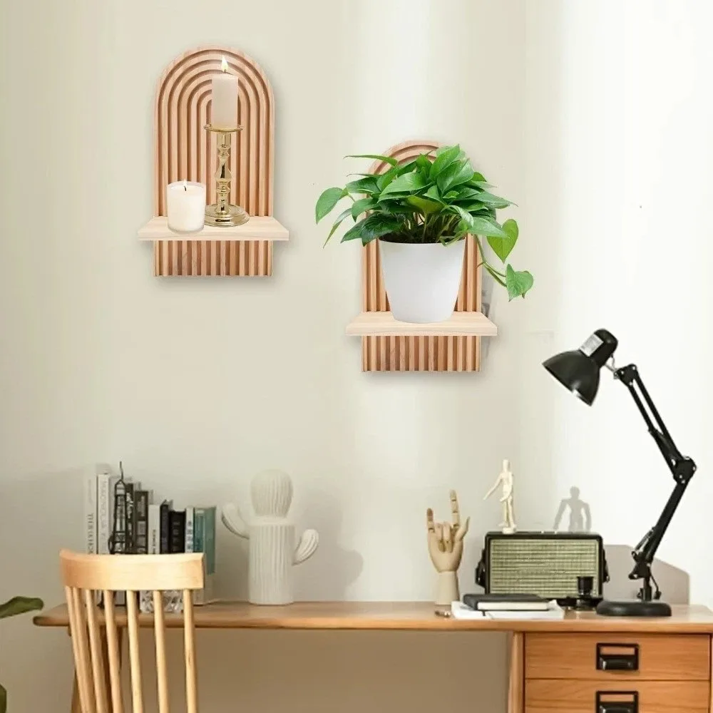 Natural Wood Shelf Wall Decor Wall-mounted Eco-Friendly Hanging Shelf Bohemian Style Bohemian Floating Shelves Living Room Decor