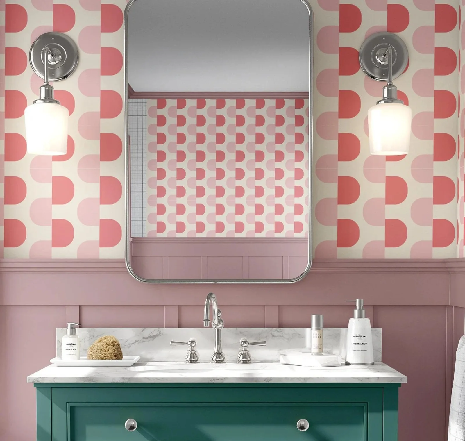 Nursery Wallpaper Pink Peel and Stick,Geometric Wallpaper,Vintage Pink Retro Removable Wall Paper Funky Self Adhesive Wall Decor
