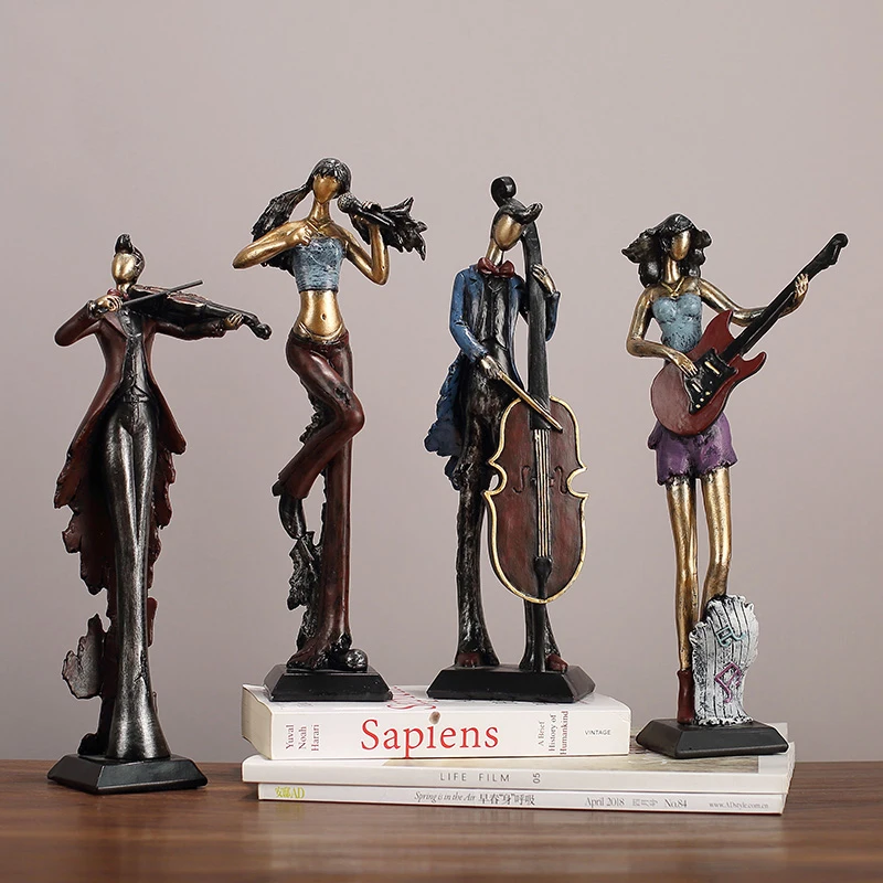 

European Retro Musicians Guitar Violin Instruments Statues Resin Ornaments Home Livingroom Desktop Sculpture Decoration Crafts