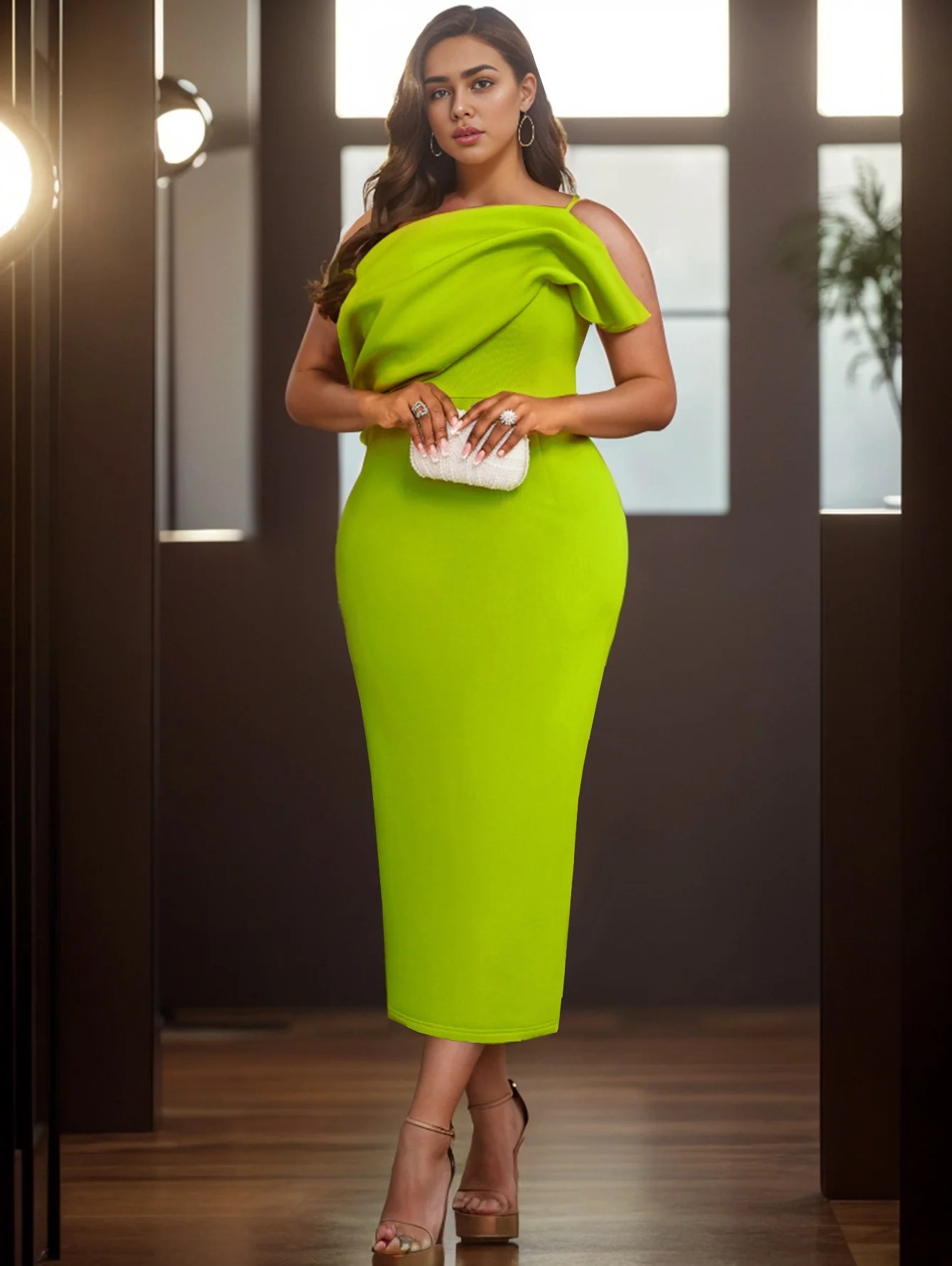 

Women Green Cocktail Party Dress Sexy Single Spaghetti Strap Backless Draped Pakage Hip Gown Plus Size Evening Event Prom Outfit