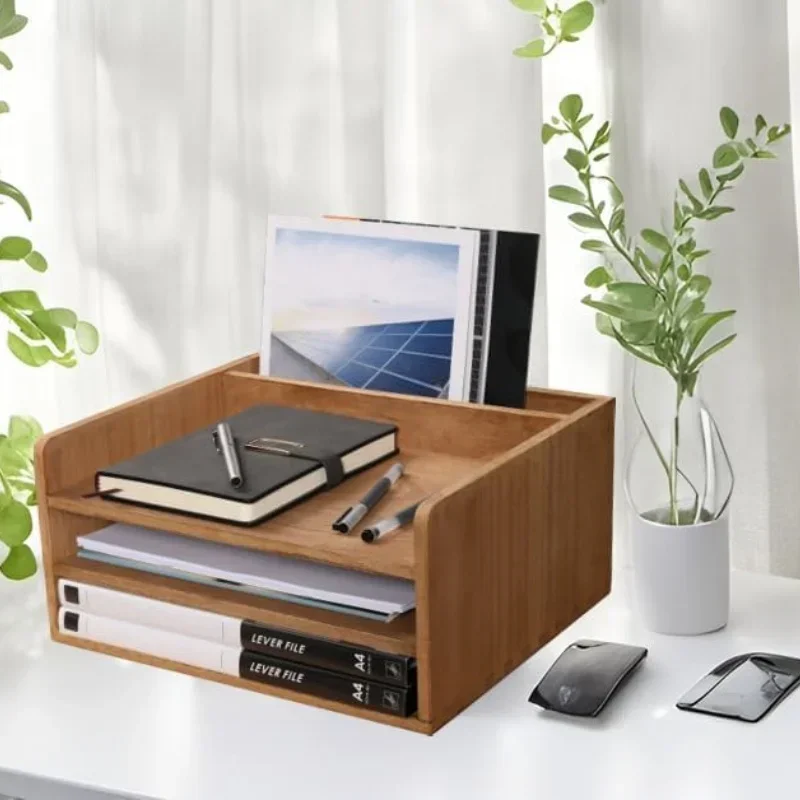 Wooden bamboo desk multi-layer file storage cabinet for storing office supplies