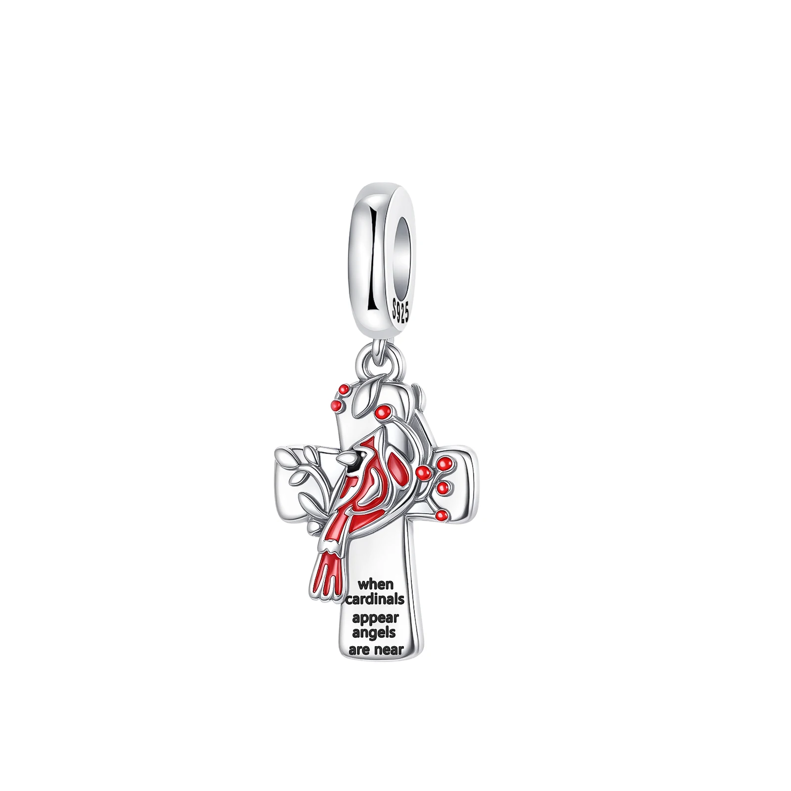

925 silver Northern cardinal bird cross Charms for Original 925 cardinalis Charms Bracelet Silver Charm Bead for Women Jewelry