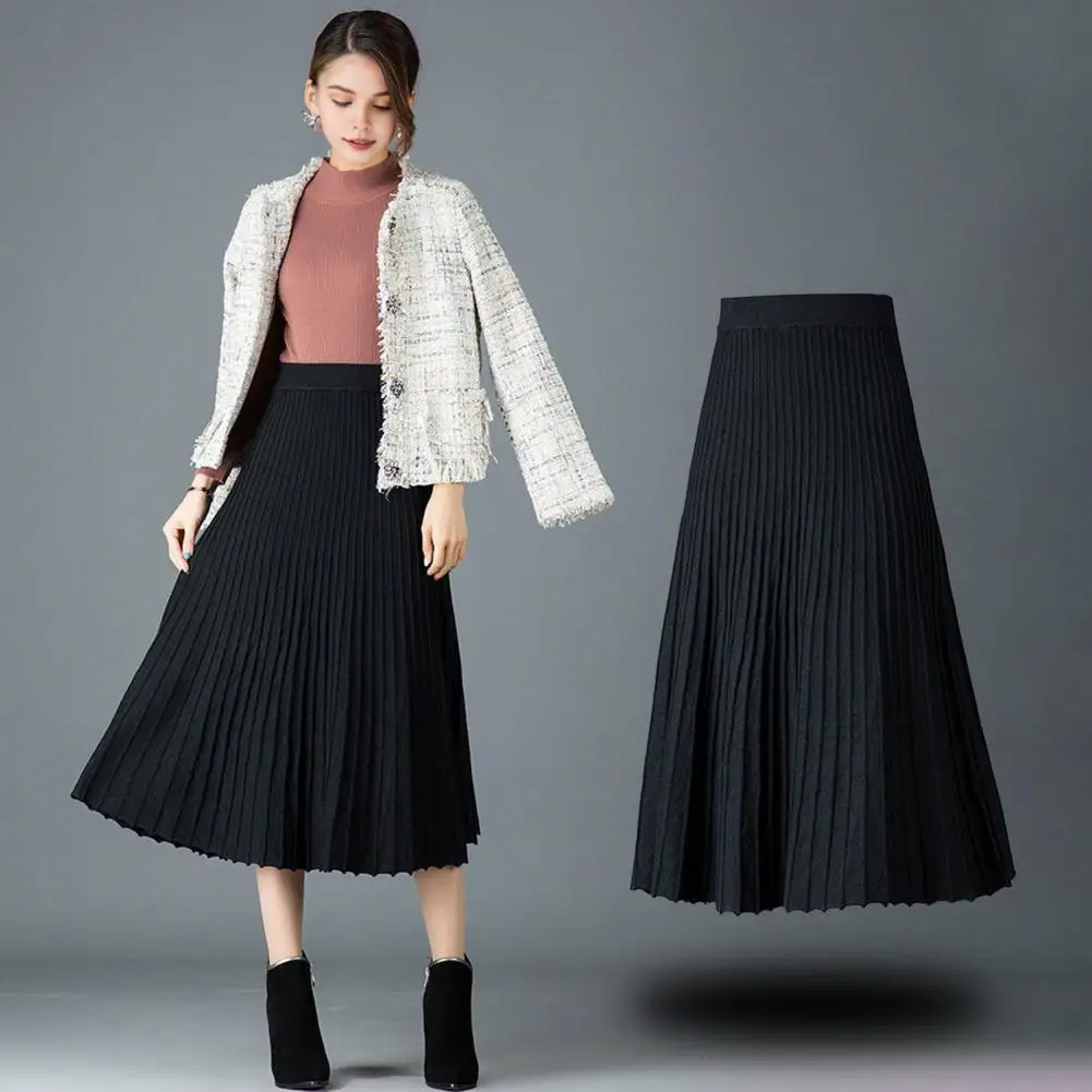 Women Pleated Skirt Elegant Women's Pleated Skirt with High Waist A-line Design Mid-calf Length Stylish Commuting Style for A