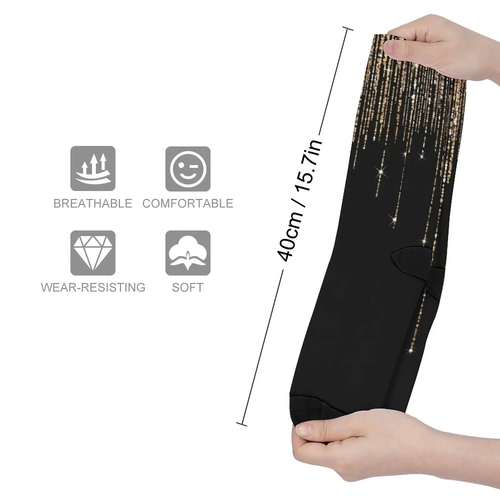 Luxury Chic Black Gold Sparkly Glitter Fringe Socks Compression stockings non-slip soccer stockings sock men cartoon socks