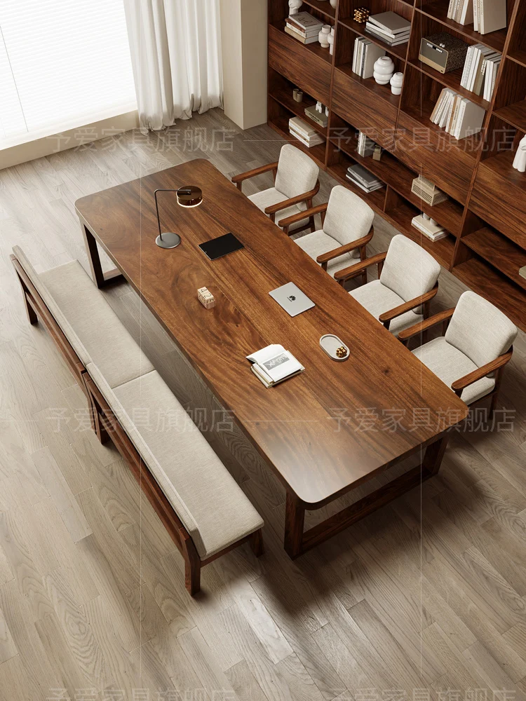 

South American walnut solid wood desk, living room, large board long desk, calligraphy and study integrated workbench, office