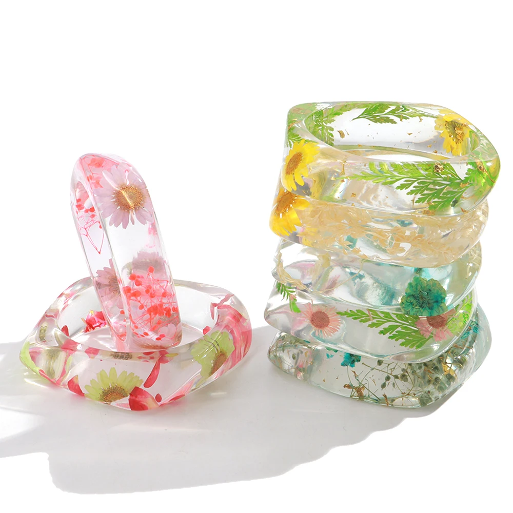 Fashion Flower Leaf Transparent Irregular Geometric Chunk Bangles New Resin Wide Cuff Bangle Bracelets Summer Jewelry