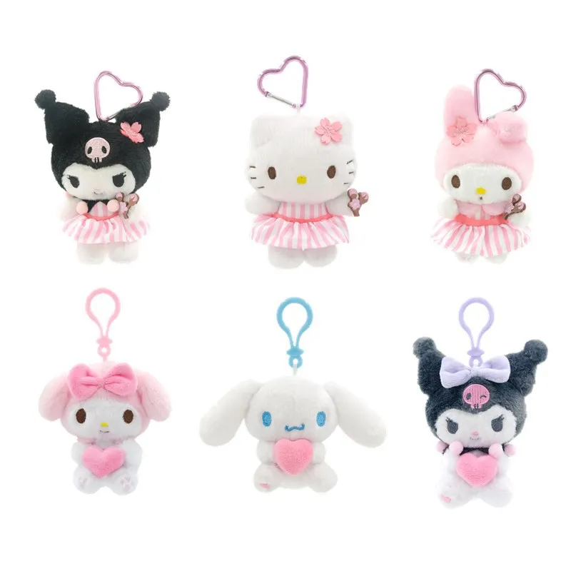 Sanrio Hello Kitty Ciondolo in peluche Fiore di ciliegio Cinnamoroll My Melody Kuromi Portachiavi Ciondolo Giocattolo Piano Agnello Regalo di compleanno