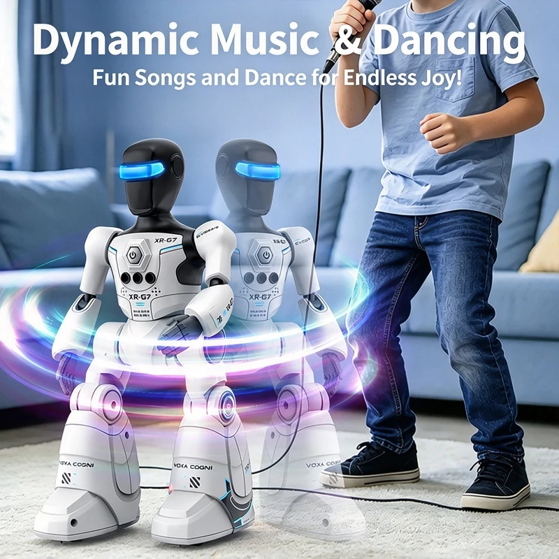 Smart Robot Toy for Kids Voice & Gesture Control Interactive RC Robot LED Lights Multi-Functional Food Delivery Programming