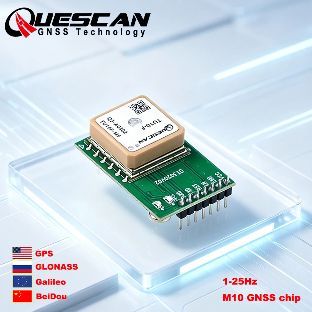 

QUESCAN TU10-F UBX-M10050-KB M10 GPS GNSS Module Onboard Antenna SMD SMT GPS Galileo GLONASS BeiDou Receiver UBX NMEA Max 25Hz