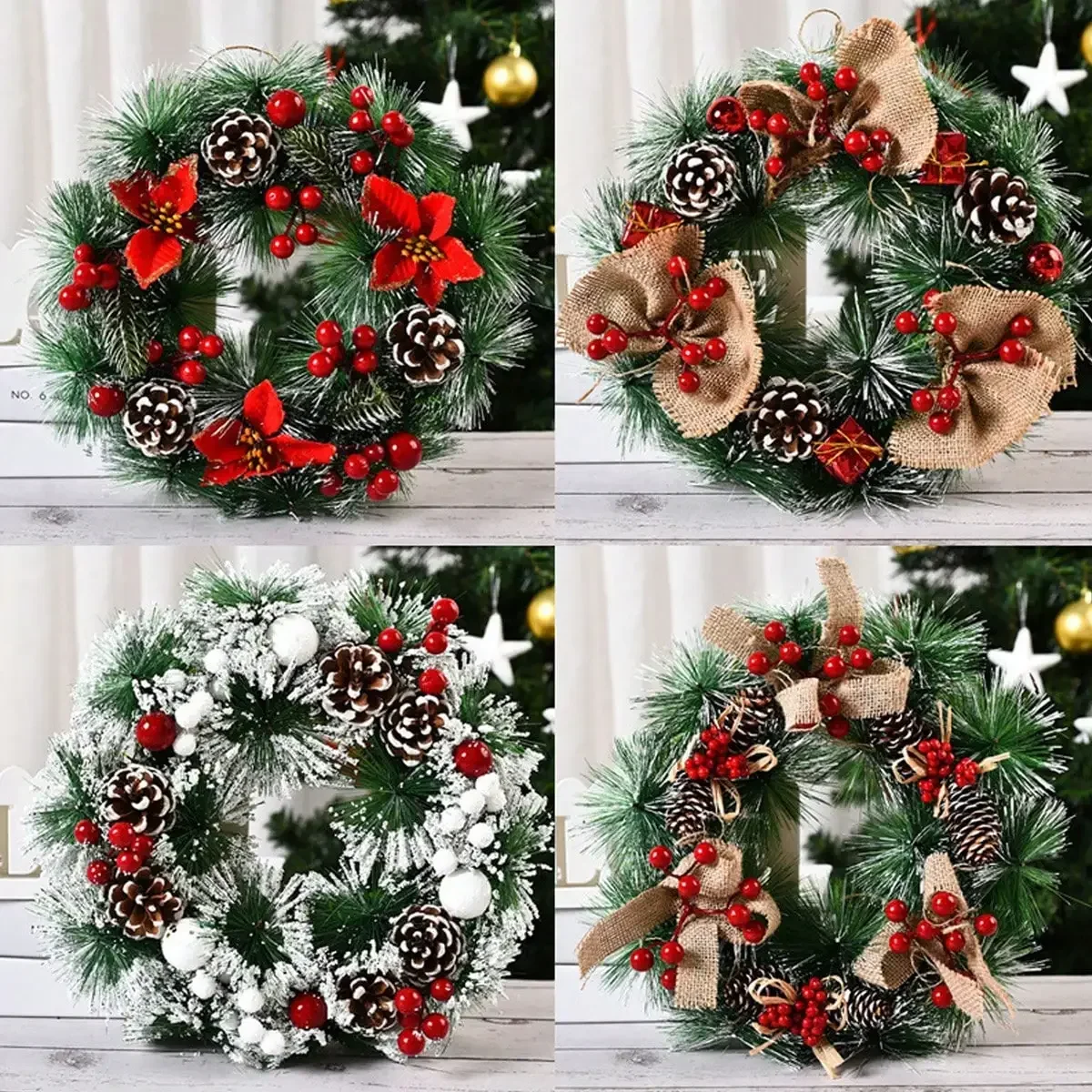 1pc Wreath Front Door Christmas Flower Wreath Thanksgiving Indoor Outdoor Home Decoration Pinecone Snowflake Flower Wreath