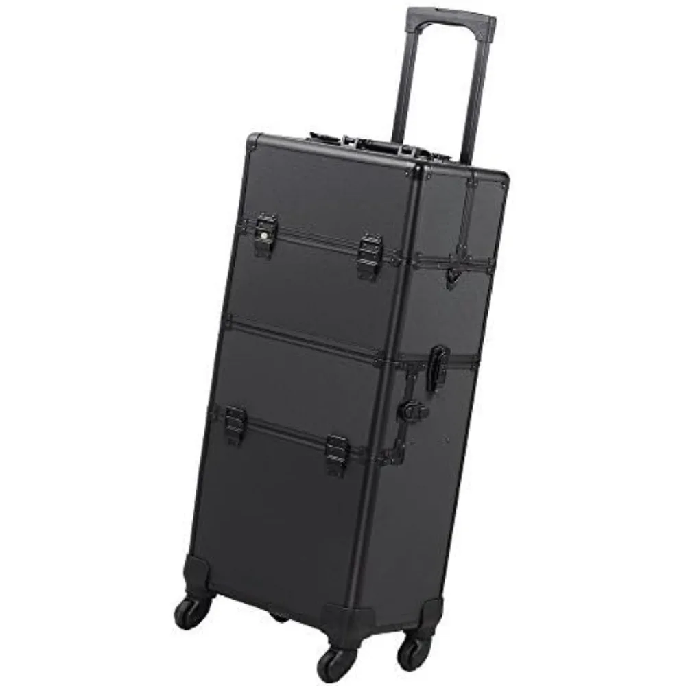 

Salon Trolley,Train Case 2 in1 Large Storage Cosmetic Trolley with Storage box Lockable Aluminum Makeup Travel Case