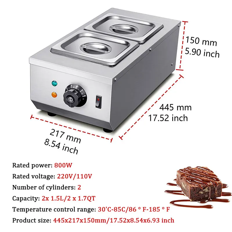 Electric Chocolate Cheese Melting Machine Heater Commercial Double Hot Pot Fountain Boiler Dipping Cylinder Melter Pan Warmer