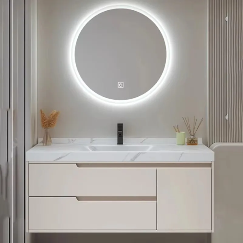 #Light Led Bathroom Cabinet Drawers Nordic Wooden Toilet Storage Bathroom Vanitymirror Luxury Wood Meuble Salle De Bain Furnitur