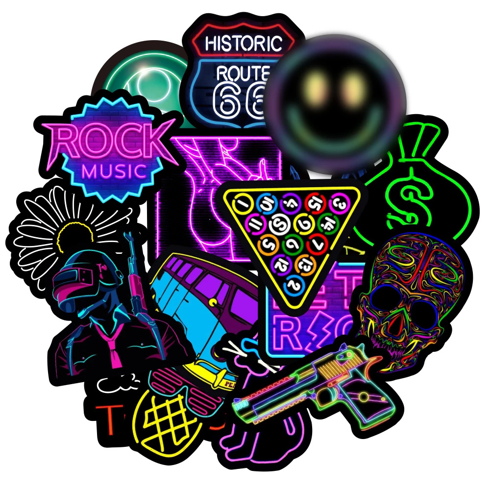 Desenhos animados Neon Sticker Series, Criativo Graffiti Roxo, Skate, Caderno, Capacete, Laptop, Mala Decoração, Atacado, 10 Pcs, 30 Pcs, 50Pcs