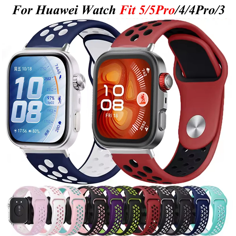 Sport-Silikonarmband für Huawei Fit 3 4 4Pro, atmungsaktives, wasserdichtes Armband für Huawei Watch Fit 5 5Pro, Armband Correa