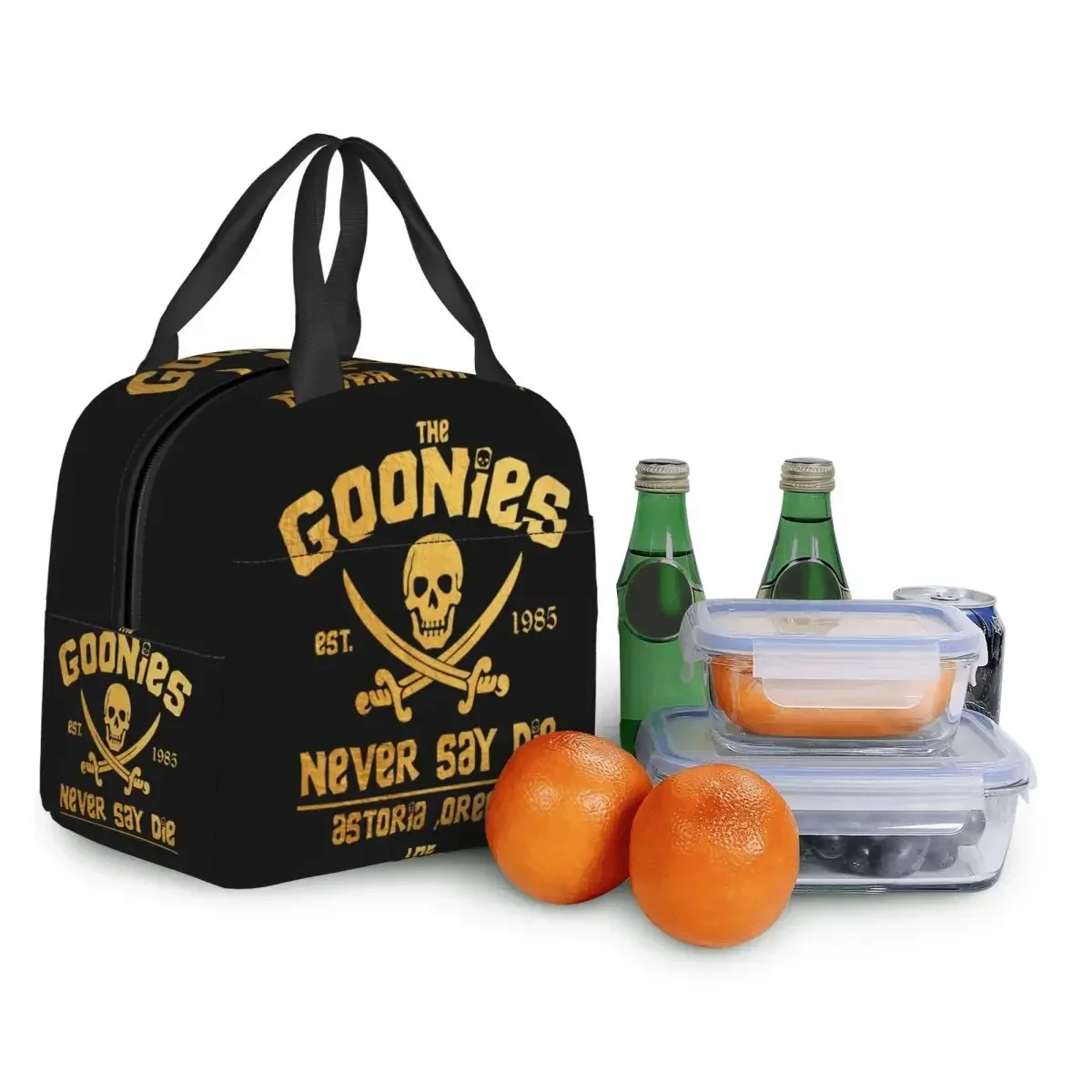 The Goonies Never Say Die Lunch Bag Warm Cooler Thermal Insulated Gothic Pirate Skull Lunch Box for Women Kids School Food Bags