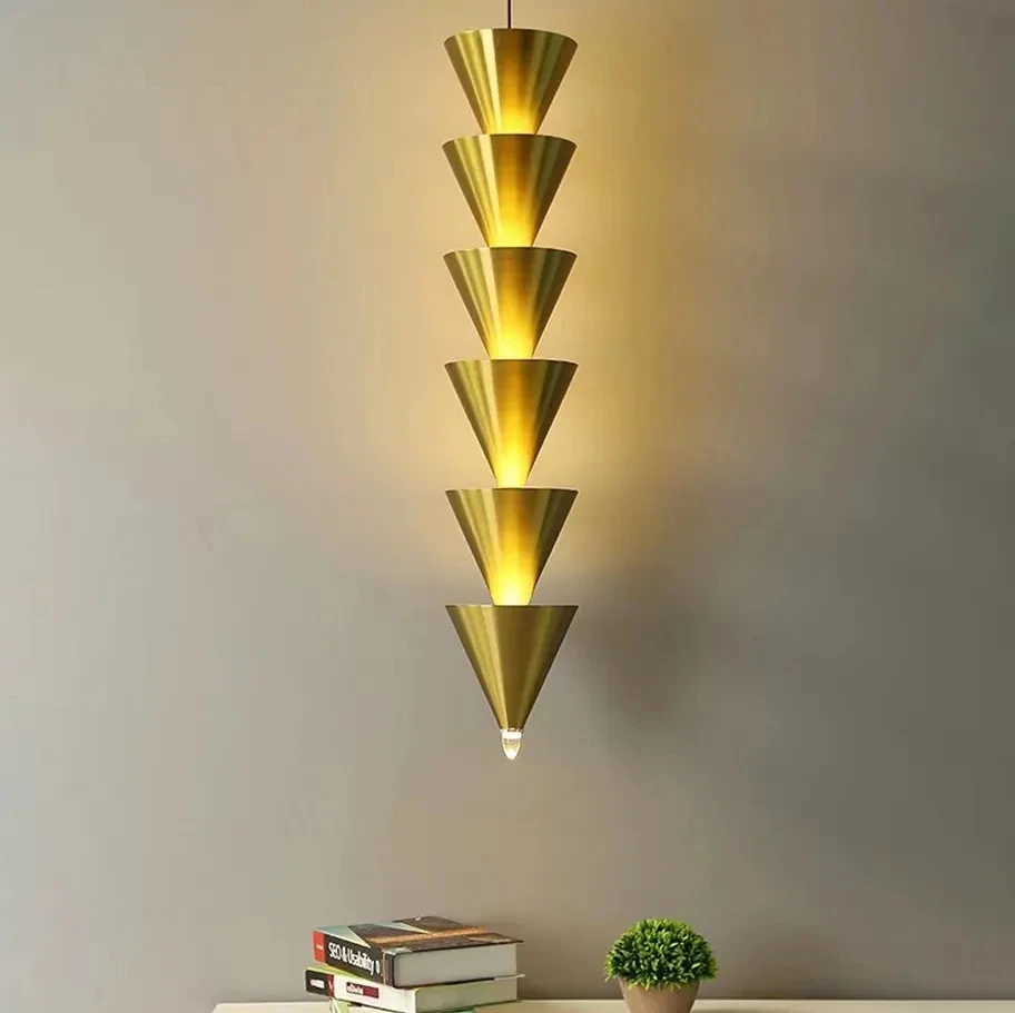 Gold Black Nordic Cones LED Pendant Light Art Luxury Corner Lustre Living Room Decoration Bedroom Gold Black Hanging Light