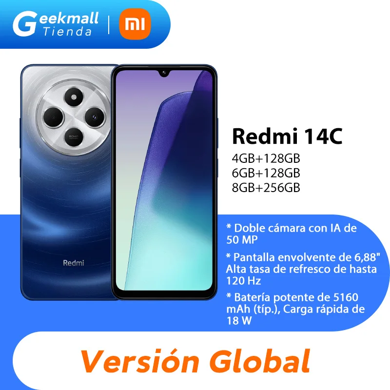 Version globale Xiaomi Redmi 14C Smartphone Immersion Ecran 6.88'' 120Hz Double caméra AI 50MP Batterie massive 5160mAh