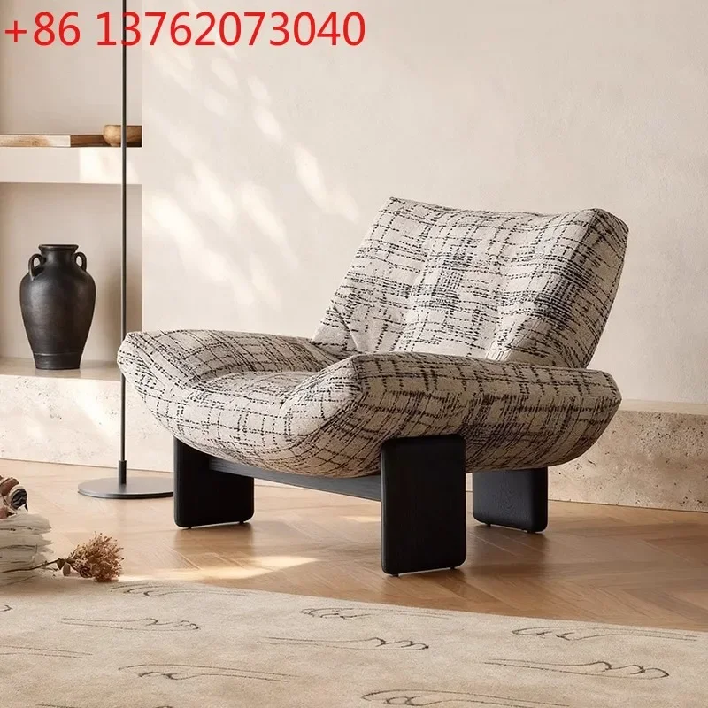 

French vintage style single sofa chair simple black and white plaid fabric office chair