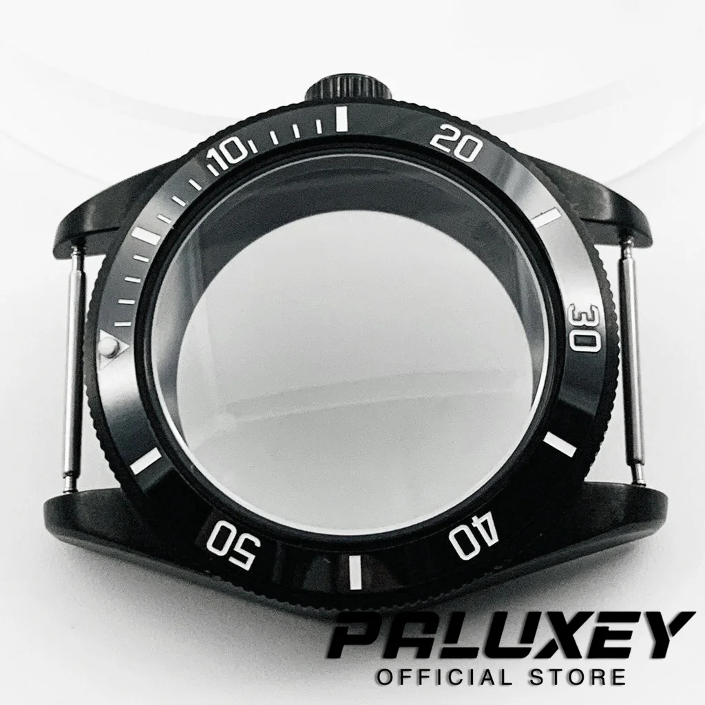 BB58 Schwarzes PVD 39-mm-Gehäuse, gewölbtes Saphirglas, wasserdichtes Edelstahl-Uhrengehäuse, passend für NH34 NH35 NH36 ETA2824 Uhrwerk, 20 ATM