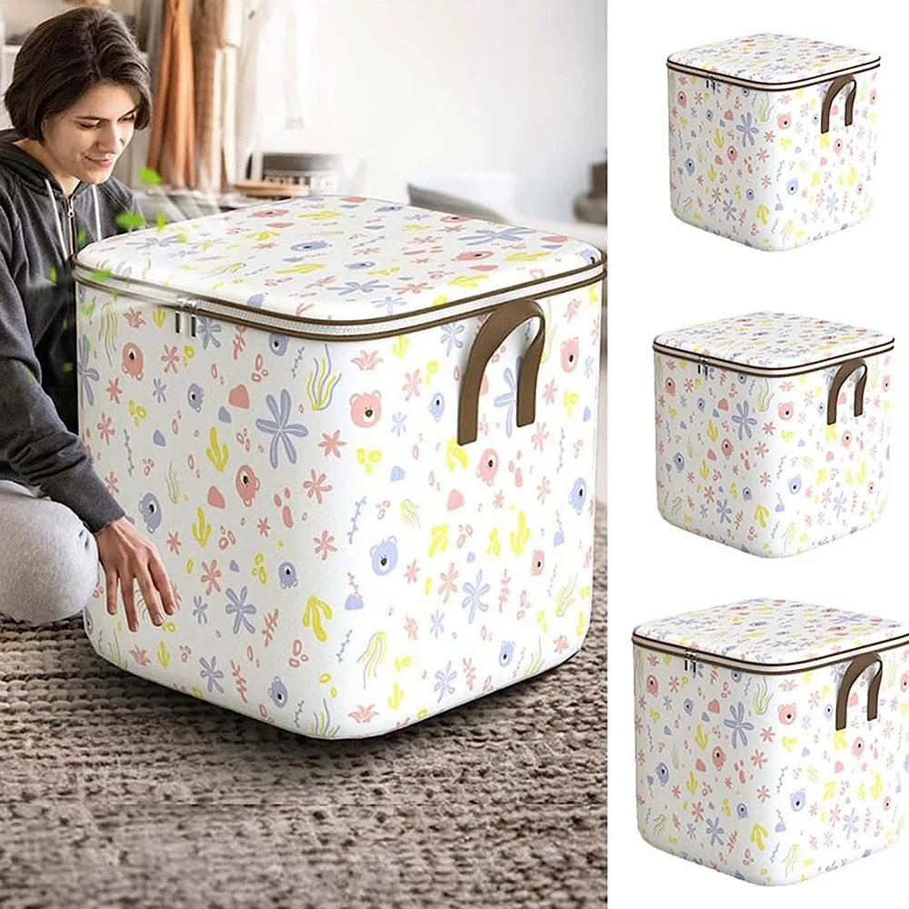 With Durable Handle Clothes Storage Bins Cute Teddy Bear Foldable Wardrobe Sorting Storage Bucket Clothes Organizer