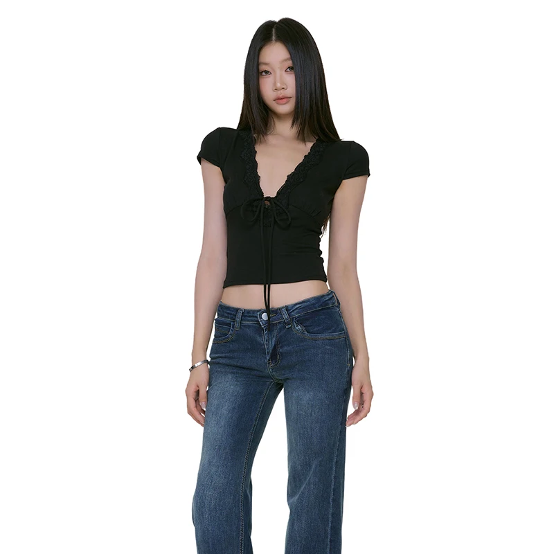 Sexy V-neck Straight Shoulder Short Sleeve T-shirt Female Summer Sheath Short Top