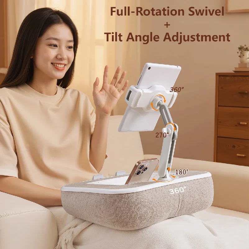 Pillow Tablet Stand with Storage Space 360 Rotatable Clip for 4.7-13" Phone Tablet Kindle 15" Laptop
