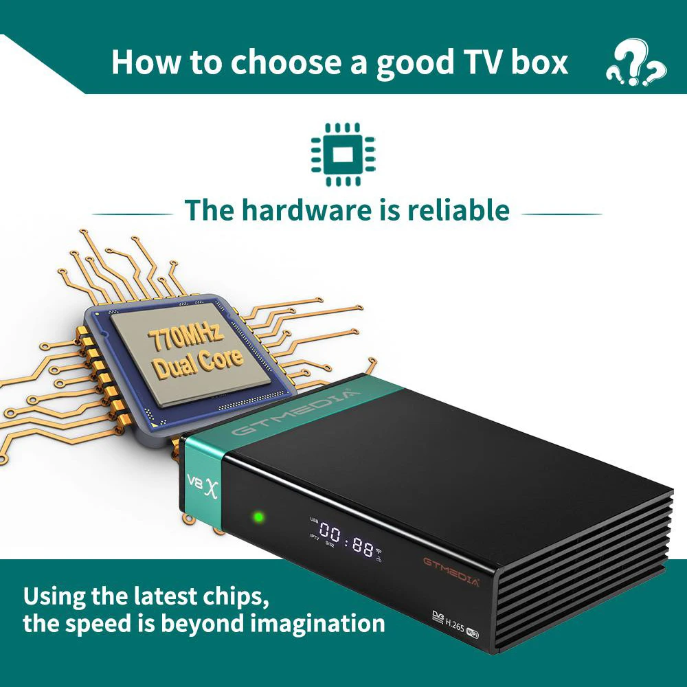 Gtmedia ตัวรับสัญญาณดาวเทียม DVB-S2X V8X Biss Auto ROLL vcm/acm/ Multi-Stream AVS + H.265ในตัว2.4G พร้อม M3U CA-CARD