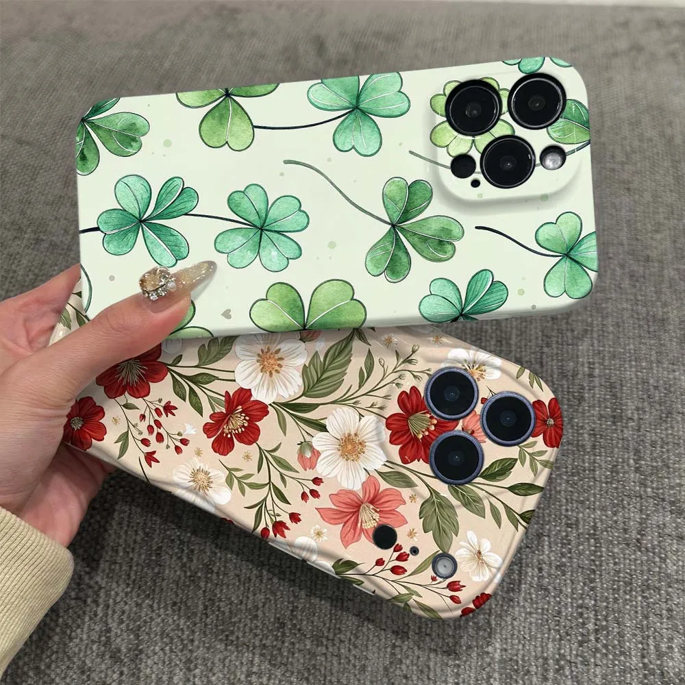 

Red Flower Grass Art For Apple iPhone 17 16 15 14 13 12 11 X XS XR Air Pro Max Plus Mini Feilin Wave Oil Shell Cover