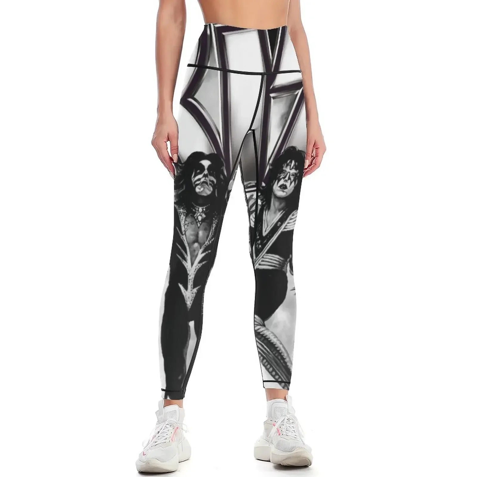 

KISS  the band - Destroyer Black and White Fog Logo Up Leggings Jogger pants trousers sports for push up Womens Leggings