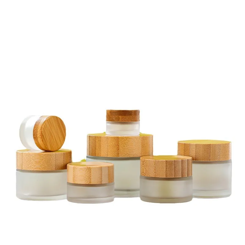 Empty Jars Bamboo Lid Frosted Glass Cream Jar Cosmetic Container 5g-100g Glass Bottle Make Up Container Travel Cosmetic Jars