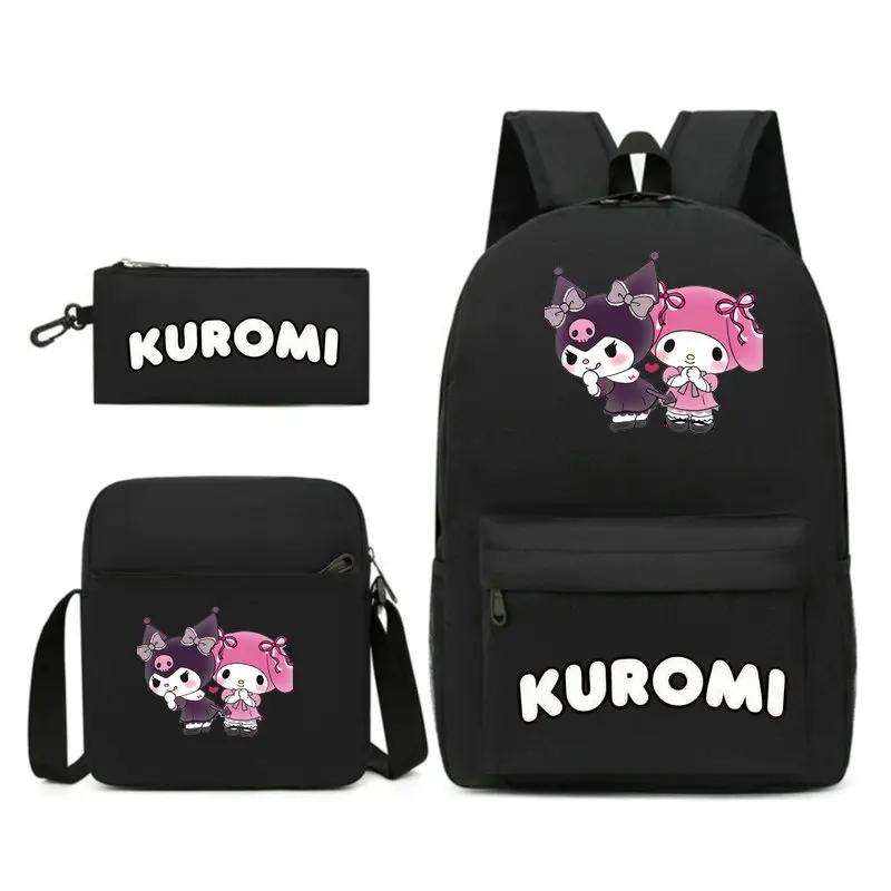 MINISO mochila Kuromi Primary School Bag 3pcs Children\'s Cartoon Backpack Boys Girls Anime Kawaii Cartoon School Bag Mochila